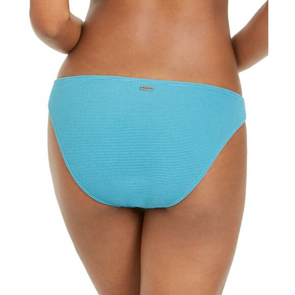 Roxy Full Bottom Solid BLUE Ridded Casual Mood O-Ring Bikini Swim Bottom Large - Picture 2 of 3
